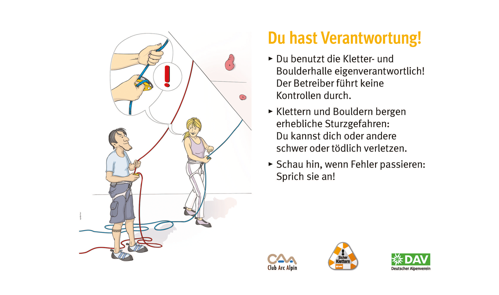 Hallenregeln für Klettern vom DAV. | © DAV Hallenregeln für Klettern vom DAV. Regel Nummer eins: Du hast Verantwortung | © DAV