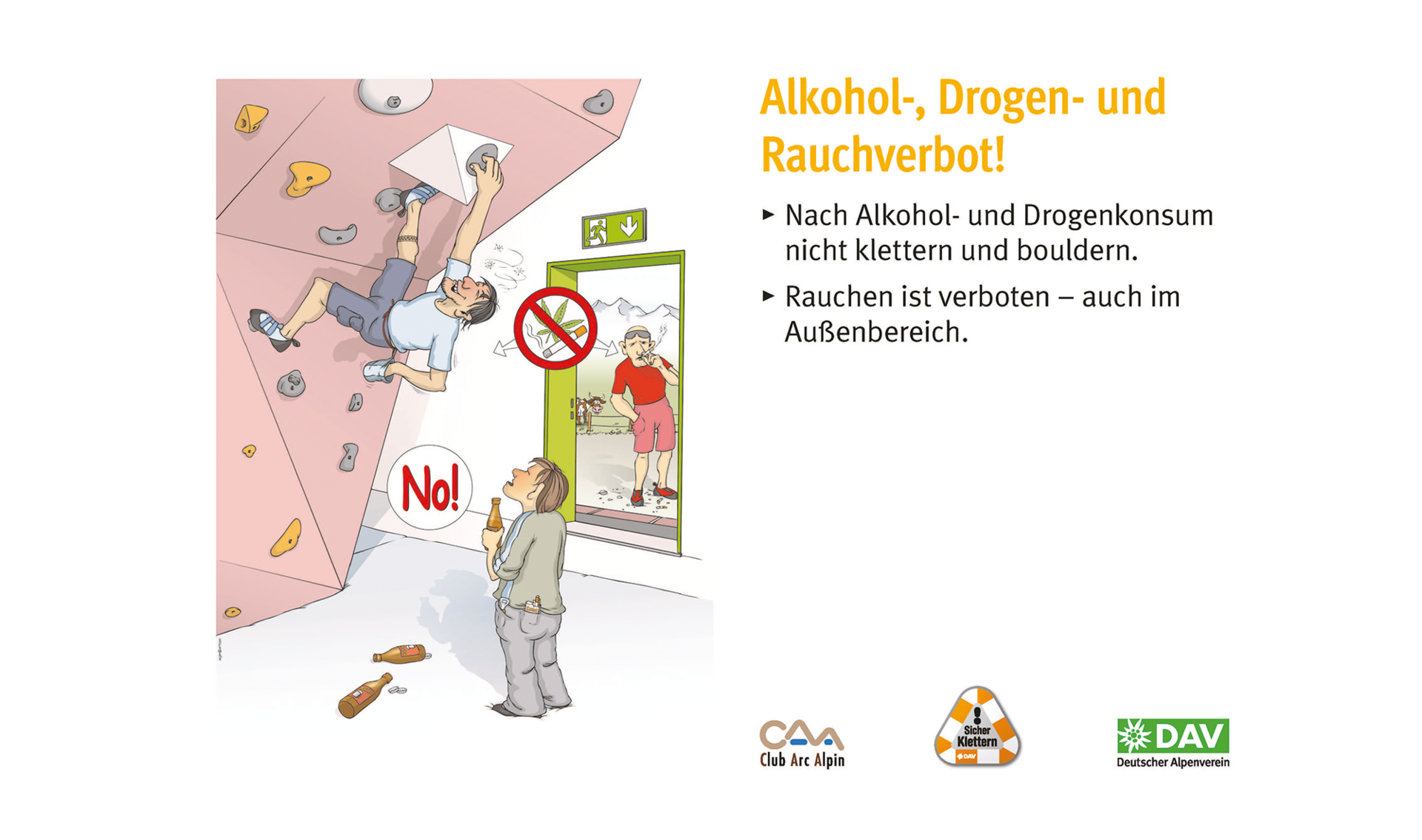 Hallenregeln für Klettern vom DAV. | © DAV Hallenregeln für Klettern vom DAV. Regel Nummer sechs: Beschädigungen melden | © DAV