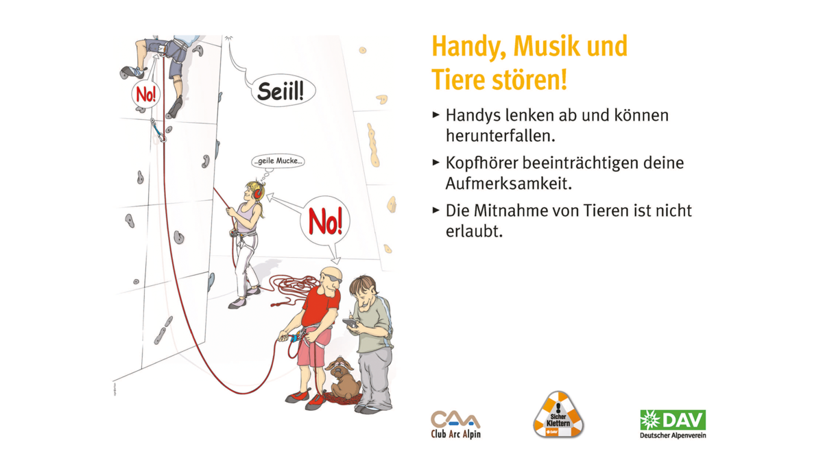 Hallenregeln für Klettern vom DAV. | © DAV Hallenregeln für Klettern vom DAV. Regel Nummer sieben: Die Kletterhalle i kein Spielplatz | © DAV