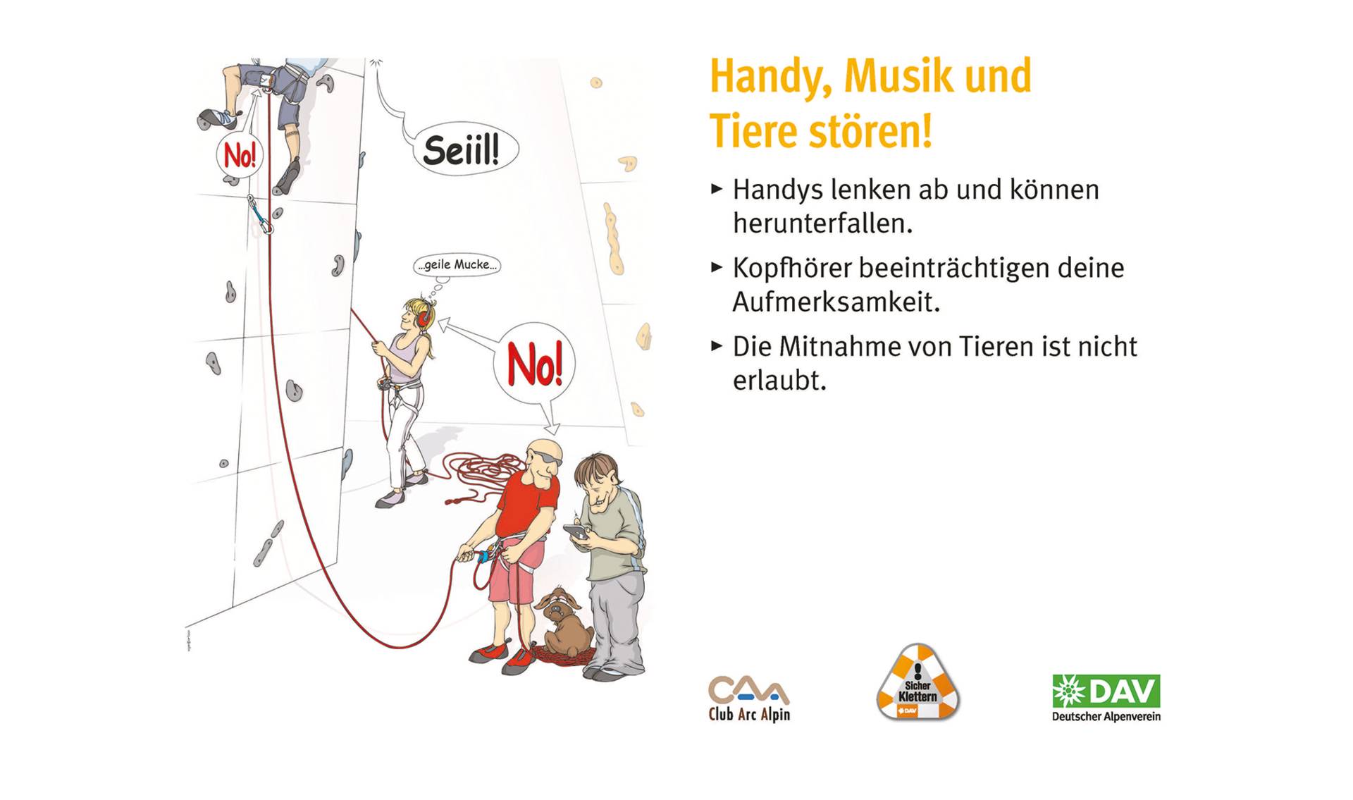 Hallenregeln für Klettern vom DAV. | © DAV Hallenregeln für Klettern vom DAV. Regel Nummer sieben: Die Kletterhalle i kein Spielplatz | © DAV