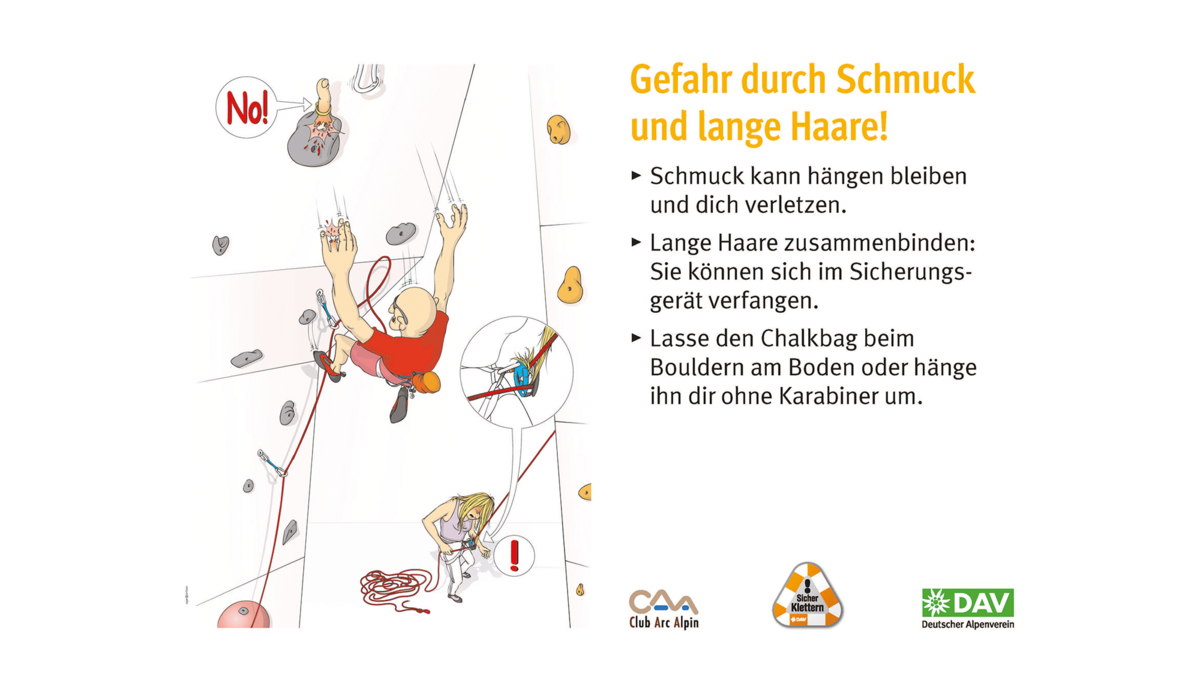 Hallenregeln für Klettern vom DAV. | © DAV Hallenregeln für Klettern vom DAV. Regel Nummer zehn: Handy, Musik und Tiere stören | © DAV