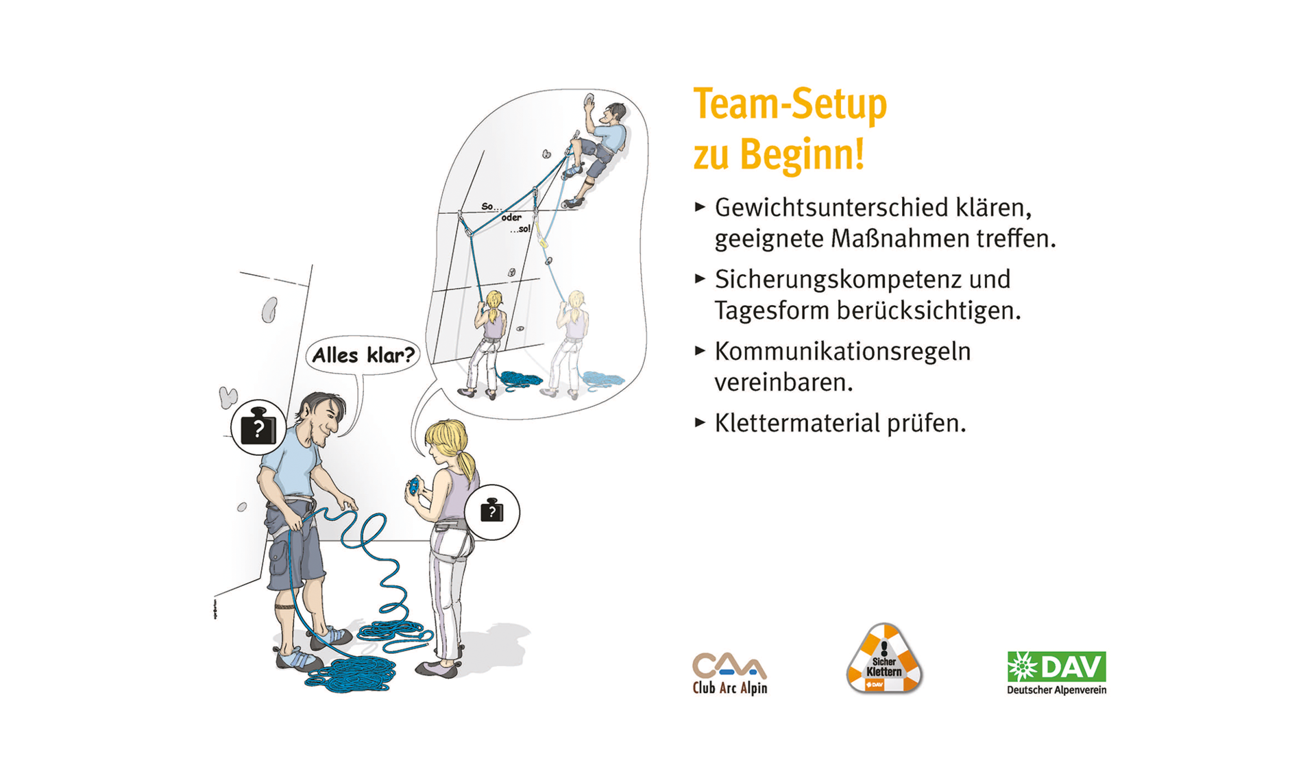 Kletter-Regeln: Sicher an der Kletterwand | © DAV Kletterregel Nummer ein: Team-Setup zu Beginn festlegen | © DAV