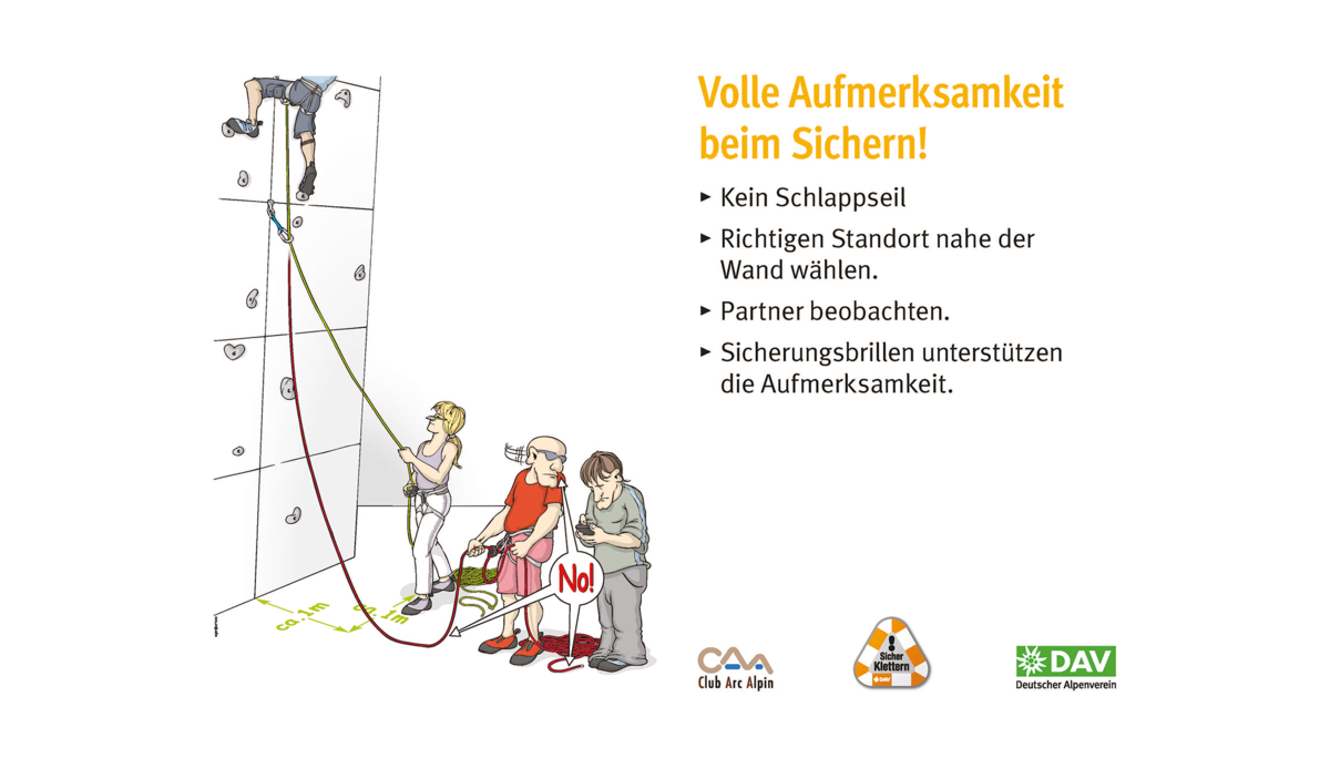 Kletter-Regeln: Sicher an der Kletterwand | © DAV Kletterregel Nummer vier: volle Aufmerksamkeit beim Sichern | © DAV