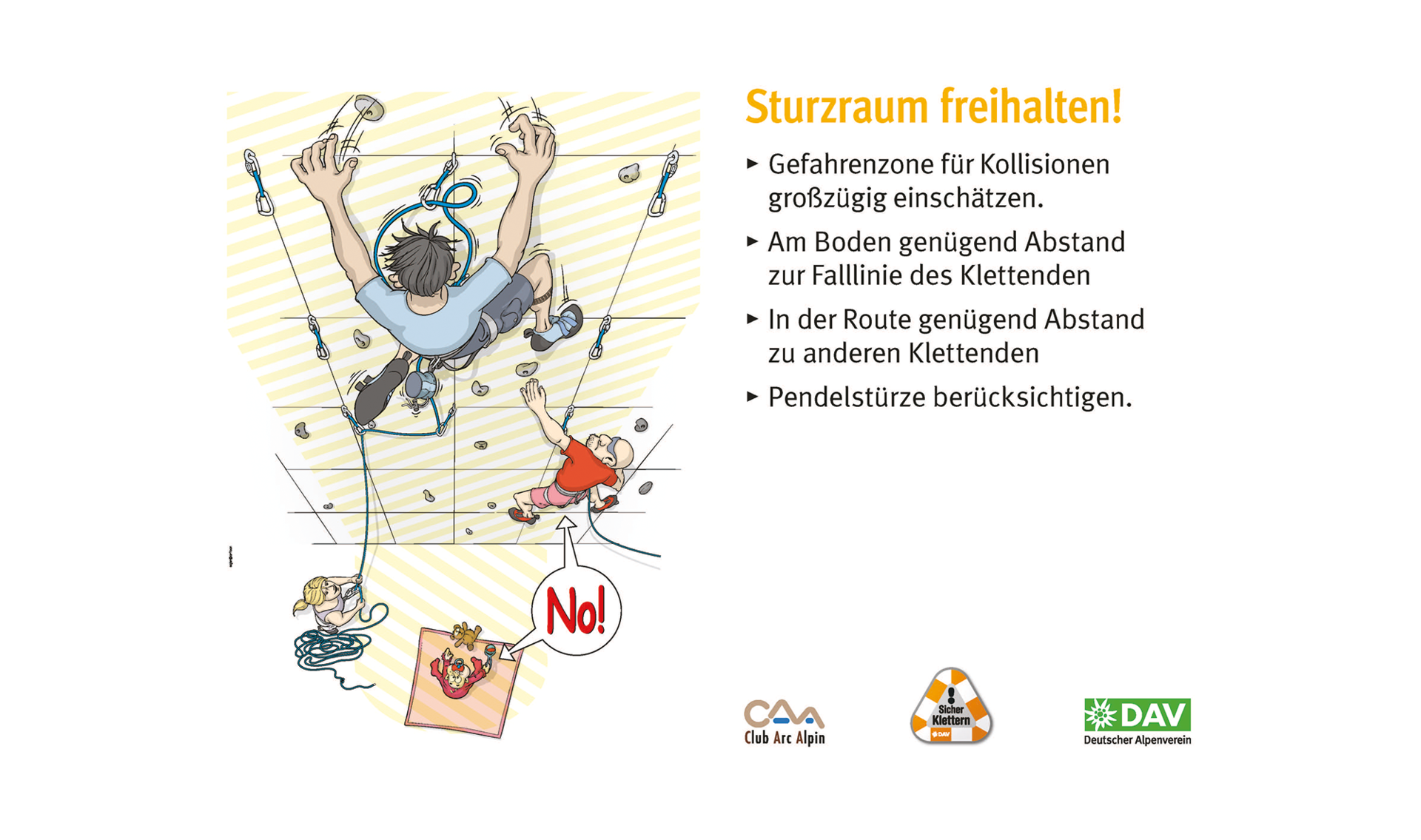 Kletter-Regeln: Sicher an der Kletterwand | © DAV Kletterregel Nummer fünf: Sturzraum freihalten | © DAV