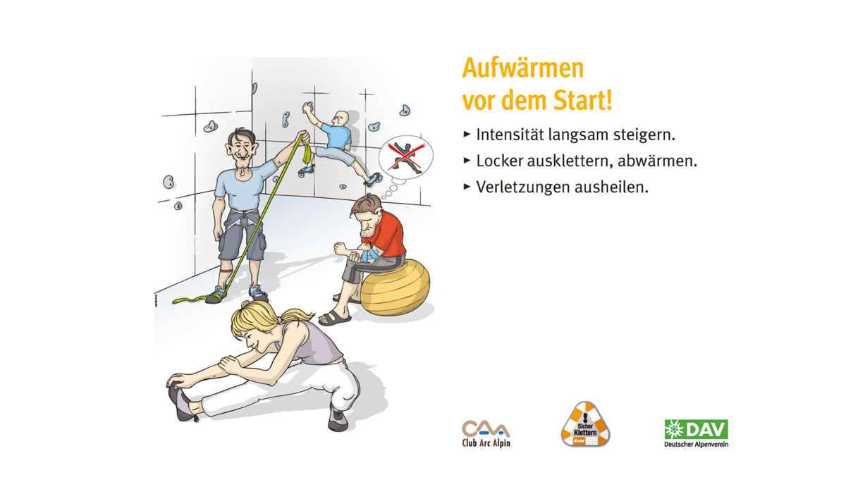 Kletter-Regeln: Sicher an der Kletterwand | © DAV Kletterregel Nummer neun: Aufwärmen vor dem Start | © DAV