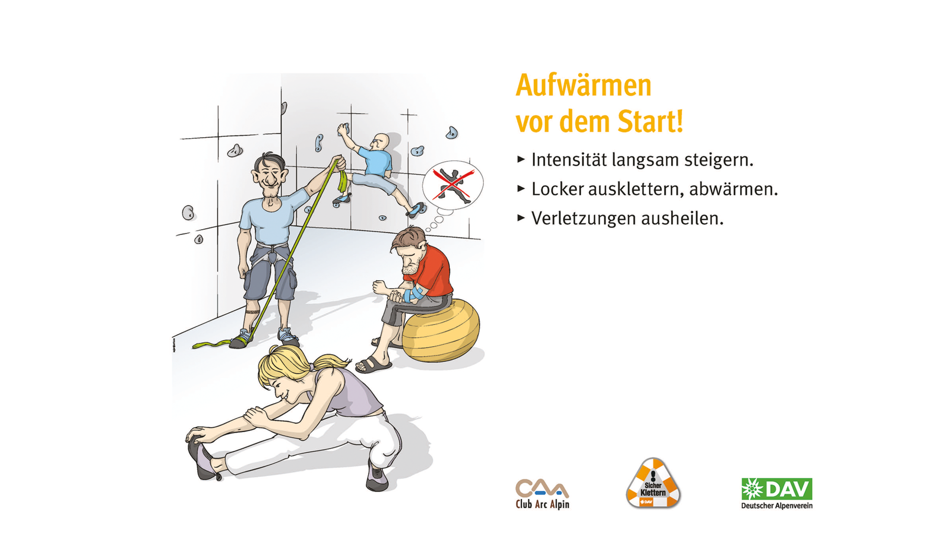 Kletter-Regeln: Sicher an der Kletterwand | © DAV Kletterregel Nummer neun: Aufwärmen vor dem Start | © DAV